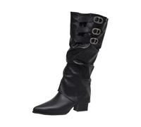 Stivali da Donna al Ginocchio Tacco Basso Stivaletti con Fibbia Gambale Rimovibile Pull On Cavalieri Boots Versatili Moda Autunno Inverno per Ufficio Cerimonia Evento Look Moderno