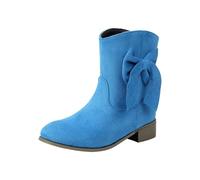 Stivali da donna, alta pelle, scarpe casual alla moda, scarpe di grandi dimensioni, stivali, tacco largo, caldi e confortevoli, stivaletti da donna con punta a punta, traspiranti, blu, 41 EU