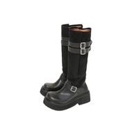 Stivali da Donna Alti Fino al Ginocchio con Piattaforma, Suola Spessa Antiscivolo, Stivali da Combattimento da Equitazione, per spostamenti, Viaggi e Outfit da Festival,Nero,40 EU