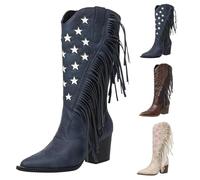 Stivali da donna con nappa, stivali da cowboy da donna, punta a punta, stivali bassi con frangia retrò, stivali sotto il ginocchio a metà polpaccio stivaletti da cowgirl di media lunghezza stivaletti