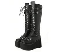 Stivali da donna con plateau in stile gotico nero, con lacci e fibbia, alti fino al ginocchio, con tacco spesso, scarpe alternative alla moda autunnale e invernale US10,US6,US7,US7.5,US8,US8.5,US9,US9