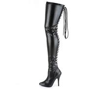 Stivali da Donna con Punta a Punta, Cinturino Incrociato sul Retro, sopra Il Ginocchio, Tacco a Stiletto 12 cm - per Discoteche e Cocktail,Black Matte,36 EU