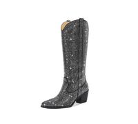 Stivali da Donna con Punta Affusolata, Tacco Medio e Altezza al Polpaccio - Stivali Cowboy Western Vintage per concerti, Matrimoni, Viaggi, Lavoro,Nero,36 EU