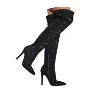 Stivali da donna con tacco a spillo glitterato a spillo scintillanti a punta con diamante a punta tacco alto cerniera laterale sopra il ginocchio stivali, Nero , 36.5 EU