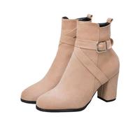 Stivali Da Donna Con Tacco Alto Stivaletti In Pelle Scamosciata Scarpe Con Tacco Grosso Blocchetto Stivaletto Satin Ankle Boots Cerniera E Fibbie Tronchetti Invernali Antiscivolo Outdoor Trekking