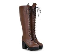 Stivali da Donna con Tacco Alto Stivali Alti Stivali con Zip Laterale Stringate con Tacco Grosso Scarpe Taglie Forti,Marrone,34 EU