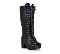 Stivali da Donna con Tacco Alto Stivali Alti Stivali con Zip Laterale Stringate con Tacco Grosso Scarpe Taglie Forti,Nero,34 EU