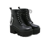 Stivali da Donna con Tacco Grosso per Piedi Piccoli - Stivali di Moda per Camminare, Eventi Concerto, Serata Fuori,Nero,41 EU