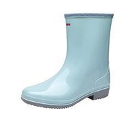 Stivali da donna con tacco in pelle, stivali da pioggia da donna a mezza altezza, con tacco a blocco, resistenti all'abrasione, scarpe da giardino, scarpe da lavoro, scarpe da pesca alla moda, Celeste