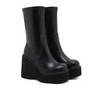 Stivali da Donna con Zeppa Elasticizzata a metà Polpaccio - Comfort per Tutto Il Giorno per Autunno Inverno, Casual e da Viaggio, Stivaletti Versatili,Nero,42 EU