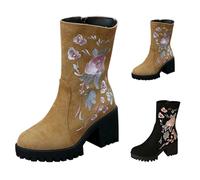 Stivali da donna Cowboy Alti Stivaletti Mezza Canna Ricamo Festa Eleganti Stivaletti polpaccio Chelsea Moda Scarpe Tacchi Antiscivolo Stivale Comodi Originali Stivale Senza Lacci per Inverno Autunno
