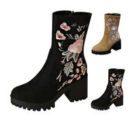 Stivali da donna Cowboy Alti Stivaletti Mezza Canna Ricamo Festa Eleganti Stivaletti polpaccio Chelsea Moda Scarpe Tacchi Antiscivolo Stivale Comodi Originali Stivale Senza Lacci per Inverno Autunno