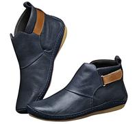 Stivali da donna di moda di colore casual piatto in pelle loop confortevole puro gancio stivali da donna carino stivali tacco grosso per le donne, Blu, 37.5 EU