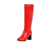 Stivali da donna e belli PU Chunky Toe comodi non abrasivi stivali da donna in pelle stivali al ginocchio, Rosso, 38.5 EU