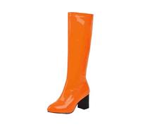 Stivali da donna eleganti e belli PU punta spessa comodi non abrasivi stivali da donna stivali piatti al ginocchio largo polpaccio, Arancione, 41.5 EU