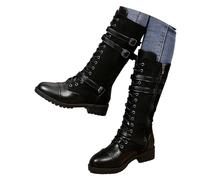 Stivali da Donna Gambale Medio Punta Tonda Tacco Basso Stivali in Camoscio Platform con Lacci Moda Autunno Inverno Casual per Città Ufficio Weekend Passeggiata Look Comodo Moderno