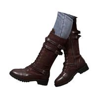 Stivali da Donna Gambale Medio Punta Tonda Tacco Basso Stivali in Camoscio Platform con Lacci Moda Autunno Inverno Casual per Città Ufficio Weekend Passeggiata Look Comodo Moderno