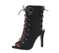 Stivali da donna Gladiator Peep Toe Lace Up Tacco a spillo, Nero , 38.5 EU