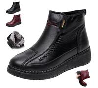 Stivali da donna impermeabili in pelle di cotone antiscivolo, foderati in pile, caldi stivali da neve invernali con cerniera in pelliccia rossa stivaletti da neve, Nero , 37 EU