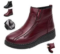 Stivali da donna impermeabili in pelle di cotone antiscivolo, foderati in pile, caldi stivali da neve invernali con cerniera in pelliccia rossa stivaletti da neve, Rosso, 38.5 EU