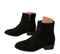 Stivali da donna in camoscio con cerniera, con punta a punta Pointed Chunky Heeled Outdoor Boots Low Heel Boot Fashion Fall Winter Short Boots, Nero , 40 EU