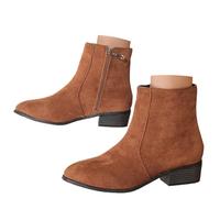 Stivali da donna in camoscio con cerniera, con punta a punta Pointed Chunky Heeled Outdoor Boots Low Heel Boot Fashion Fall Winter Short Boots, marrone, 40 EU
