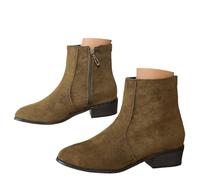 Stivali da donna in camoscio con cerniera, con punta a punta Pointed Chunky Heeled Outdoor Boots Low Heel Boot Fashion Fall Winter Short Boots, verde bottiglia, 40 EU