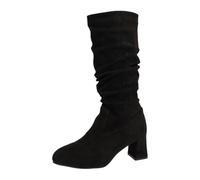 Stivali da Donna in Camoscio con Pieghe Classico Boots a Punta al Ginocchio | Stivale da Donna Invernale Comodi in Tinta Unita Scarpe Wide Calf Stivali con Tacco Blocco per le Mezze Stagioni