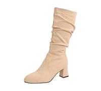 Stivali da Donna in Camoscio con Pieghe Classico Boots a Punta al Ginocchio | Stivale da Donna Invernale Comodi in Tinta Unita Scarpe Wide Calf Stivali con Tacco Blocco per le Mezze Stagioni