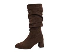 Stivali da Donna in Camoscio con Pieghe Classico Boots a Punta al Ginocchio | Stivale da Donna Invernale Comodi in Tinta Unita Scarpe Wide Calf Stivali con Tacco Blocco per le Mezze Stagioni