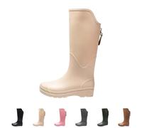 Stivali da donna in gomma da pioggia, impermeabili, con tacco a blocco, con chiusura lampo, resistenti all'abrasione, scarpe da lavoro, per attività all'aperto, comodi, grigio., 36 EU