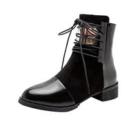 Stivali da Donna in Pelle Antiscivolo Punta Tonda Cerniera Laterale con Lacci Tacco Basso Scarpa Caviglia (40,Nero)