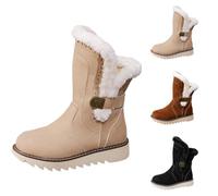 Stivali da Donna in Pelle Foderati Caldi Tinta Unita Pull On Gambale Medio Stivali Invernali Comodi Moda Autunno Inverno per Ufficio Città Weekend Festa Serata Look Elegante per Outfit Moda Donna