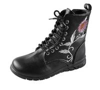 Stivali da donna in pelle retrò, corti, colore puro, alla moda, con stampa di girasole, per il tempo libero, con chiusura a strappo laterale, invernali, antiscivolo, per skateboard, Nero , 38 EU