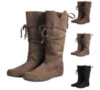 Stivali da donna medievali, da uomo, in pelle, stile retrò, da cowboy, rinascimentale, unisex, con lacci vichinghi, in similpelle, da uomo, per Halloween, cachi, 38 EU