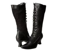 SIULAS Stivali da Donna medievali - Stivali Steampunk in Pelle PU - Palace Noble Vintage Lace Mid Calf Boot - Western Cowboy Boots Shoes Stringe Up Shoes Autumn Winter Cosplay Knight Boots,Nero,39