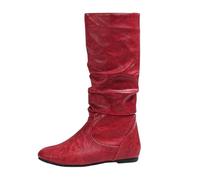 Stivali da donna Mi-Mollet alla moda, con cerniera, da donna, comodi stivaletti con lacci casual e comodi per escursioni e lavoro, rosso cuoio, 40 EU