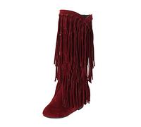 Stivali da donna Plus Size Suede Fringe Mid-Polpet, Khaki, Stile occidentale Inverno Tacco Grosso Stivali Interno Booster Mid Length Nero Caviglia Donne, Rosso, 39.5 EU