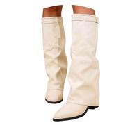 Stivali da donna Punta Punta Piattaforma Tacco Lungo Gambo Al Ginocchio Stivali Inverno Slouchy Gambo Largo Stivali In Pelle Calda Moda Comfort Elegante, B bianco, 37.5 EU