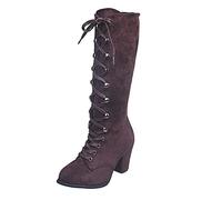 Stivali da Donna, Scarpe Stivali Donna Moda Casual Vintage Retro Mid-Calf Stringate Tacchi Spessi Scarpe (41,Marrone)
