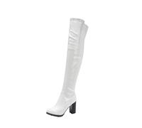 Stivali da donna sopra il ginocchio alti alla coscia in pelle verniciata stivali lunghi moda inverno stivali con tacco piattaforma di cristallo calzature, bianco, 38 EU