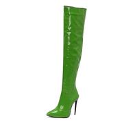 Stivali da donna sopra il ginocchio con cerniera laterale alta coscia stretch slim stretch pull on stiletto abito décolleté discoteca scarpe da ballo, Verde, 38 EU