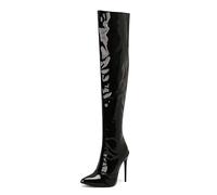 Stivali da donna sopra il ginocchio con cerniera laterale alta coscia stretch slim stretch pull on stiletto abito décolleté discoteca scarpe da ballo, Nero , 37 EU