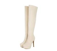 Stivali da Donna sopra Il Ginocchio Elasticizzati Scamosciati Tacco Alto Stivaletti Stretch Cavalieri Boots Risvoltabili Versatili Moda Invernale Sfilata per Festa Evento Look Serale Femminile