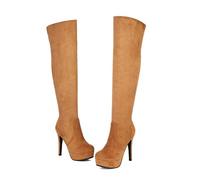 Stivali da Donna sopra Il Ginocchio Elasticizzati Scamosciati Tacco Alto Stivaletti Stretch Cavalieri Boots Risvoltabili Versatili Moda Invernale Sfilata per Festa Evento Look Serale Femminile