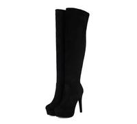 Stivali da Donna sopra Il Ginocchio Elasticizzati Scamosciati Tacco Alto Stivaletti Stretch Cavalieri Boots Risvoltabili Versatili Moda Invernale Sfilata per Festa Evento Look Serale Femminile