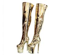 Stivali da Donna sopra Il Ginocchio in Vernice Dorata - Tacchi da 8 Pollici per Serate romantiche, Moda Y2K e Discoteca,d'oro,44 EU