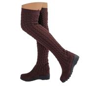 Stivali da Donna sopra Il Ginocchio Punta Tonda Zeppa Alta Stivaletti Knit Elasticizzati Platform Cavalieri Boots Foderati Caldi Moda Invernale per Città Neve Passeggiata Weekend Festa Look