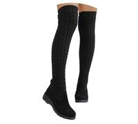 Stivali da Donna sopra Il Ginocchio Punta Tonda Zeppa Alta Stivaletti Knit Elasticizzati Platform Cavalieri Boots Foderati Caldi Moda Invernale per Città Neve Passeggiata Weekend Festa Look