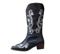 Stivali da Donna,Stivali Texani Donna Neri Alti Eleganti Western Scarpe di Media Altezza Cowboy Stivaletto con Plateau Lunghi Texani Stivaletti con Fibbie Anfibi